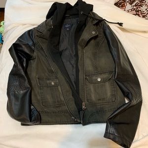 American Eagle Military/Leather Jacket with Hood